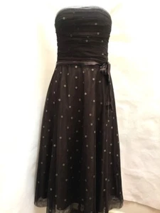 BCBG MaxAzria M Strapless Dress Brown Polka Dot Tulle Formal Prom - Picture 1 of 5