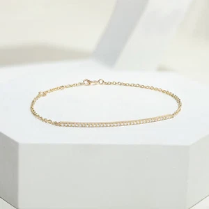 14K Gold 0.24 Ct. Lab-Created Lab-Created Diamond Bar Minimalist Chain Bracelet - Picture 1 of 5