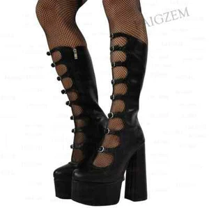 Women Calf/Knee High Boots Side Zip Thick High Heel Round Toe Boots Shoes Woman - Picture 1 of 12