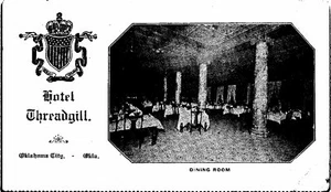 1900s OK Postcard Hotel Threadgill Dining Room Oklahoma City Perforated Bottom - Picture 1 of 2
