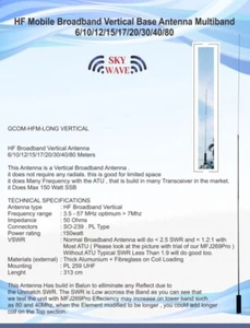 HF 3,6-50 MHz Breitband Multi Tuning Mobile Antenne 80m-6m Tragbarer Schinken - Bild 1 von 6