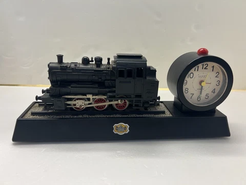 Vintage Locomotive Train Alarm Clock Revolving Wheels & Sound Taiwan RARE Cover