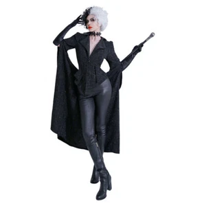 Cruella de Vil Cosplay Cruella Costume Black Halloween Party Coat + Gloves - Picture 1 of 12
