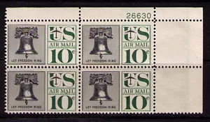 US USA Sc# C57 MNH FVF PLATE# BLOCK Liberty Bell Freedom Jet Airplane - Picture 1 of 1