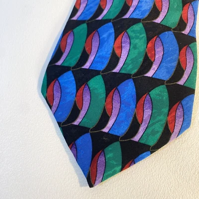 Corbata Givenchy Monsieur Abstracta 100% Seda Negra Roja Azul EE. UU. Clásica 58" Foto 1 de 4