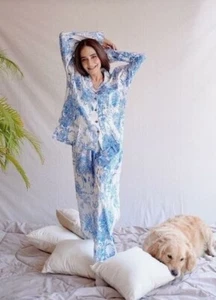 Winter Pajamas Block Printed Cotton Night Suit Holiday Cozy Loungewear Gift - Picture 1 of 7