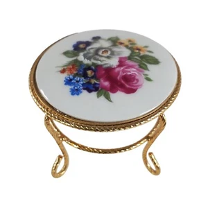 Dollhouse Miniature Table Round Porcelain Floral Gold EME - Spain 1:12 - Picture 1 of 11