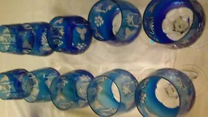 NEW -8 piece Hand Cut Crystal Set Colbalt Blue Glasses NEW...own the Set - Picture 1 of 8