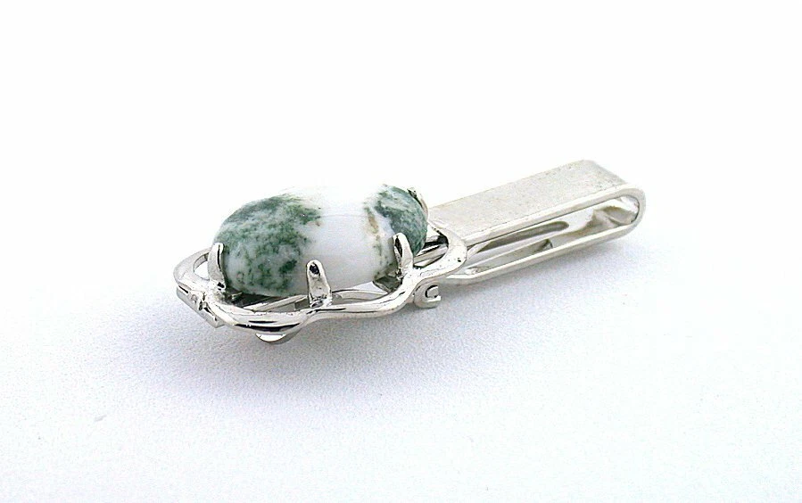 1 2/3 PULGADAS 18x13 ÁRBOL OVALADO ÁGATA CABINA PIEDRAS PRECIOSAS COLOR PLATA DESLIZABLE EN BARRA DE CORBATA Foto 1 de 2