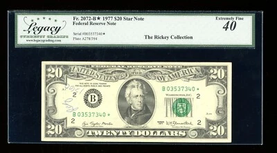 DBR 1977 $20 FRN STAR New York Fr. 2072-B* Legacy XF-40 Serial B03537340* - Image 1 of 2