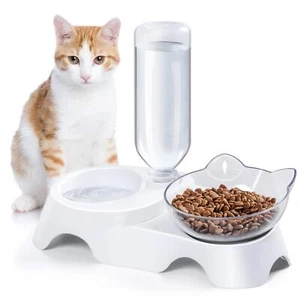 Double Dog Cat Bowls - Pets Water and Food Bowl Set 15°Tilted Water and Food Bo - Picture 1 of 9