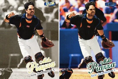 1998 FLEER ULTRA MIKE PIAZZA  REGULAR  & GOLD MEDALLION #501 & #501G METS HOF - Image 1 of 2
