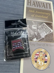Hawaii Flag 50th Anniversary Statehood Pin and Brochure Collectible Lot - Picture 1 of 10