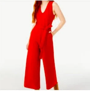 T TAHARI Red Linen Blend Sleeveless Jumpsuit Jumper Size 8 - Picture 1 of 11