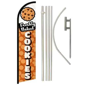Fresh Baked Cookies Windless Full Curve Advertising Banner Flag & Pole Kit - Picture 1 of 9