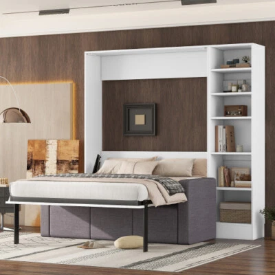 Murphy Wall Bed with Sofa & Storage Shelves Wood Murphy Chest Cabinet Furniture - Image 1 of 4