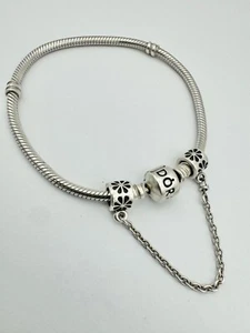 Sterling Silver Authentic Pandora Snake Bracelet with Safety Chain 18.3g dan422 - Picture 1 of 2