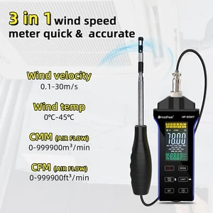 HOLDPEAK Thermal Anemometer Wind Speed Meter 0.1-30m/s Air Flow Gauge ℃/℉ USB-C - Picture 1 of 9
