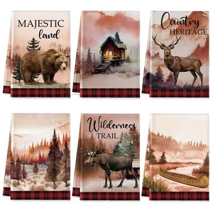 6 Stück Wildtiere Küchen- & Badetücher - 16 x 24 Zoll Waldtiere Elch Hirsch... - Bild 1 von 6