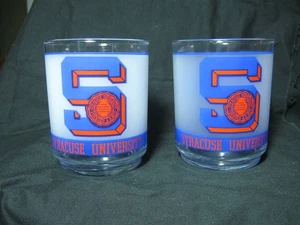 Vintage Syracuse University Carrier Dome Frosted Drinking Glass Mobil SET of 2 - Picture 1 of 6