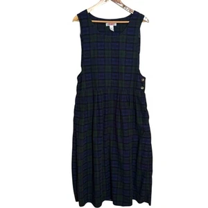 Abito midi vintage anni 80 FAD'S blu e verde a quadri in velluto a coste jumoer - Foto 1 di 6