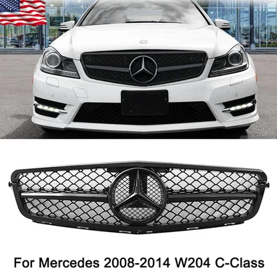 Black Front Grille W/Emblem For Mercedes Benz W204 2008-2014 C200 C250 C300 C350 Foto 1 de 4