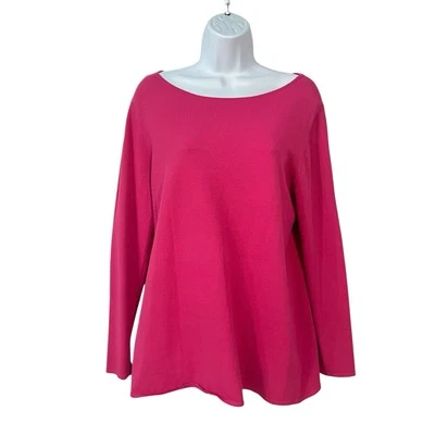 Top túnica Eileen Fisher M rosa calce relajado viscosa elástica manga larga camisa Foto 1 de 4