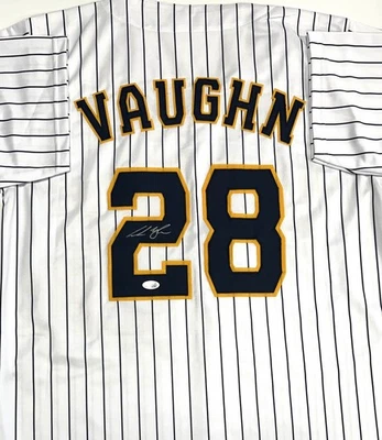 ANDREW VAUGHN Brewers Infielder Signed Custom Replica Pinstripe Jersey AUTO  JSA - Image 1 of 3