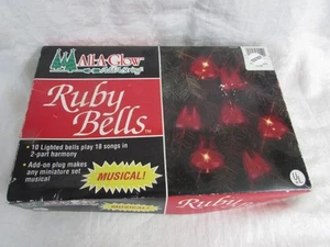 VTG All A Glow musical Ruby Bells Christmas LIGHTS 18 songs 10 lighted bells box - Picture 1 of 6