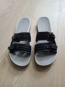 Clarks Cloudsteppers Breeze Piper Sandals Women's Sz 8 Black Slip On Shoes - Picture 1 of 8