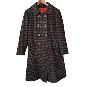 Vtg 60s Sears Fashions Zig Zag Tweed Wool Trench Coat Multicolor Size 16 Medium - Picture 1 of 12