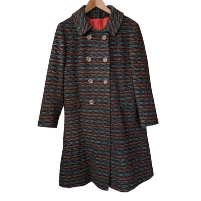 Vtg 60s Sears Fashions Zig Zag Tweed Wool Trench Coat Multicolor Size 16 Medium - Image 1 of 4