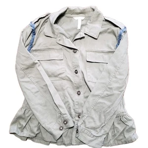 Matilda Jane Letterman Jacket Olive Green Ruffle Fringe Pockets L - Picture 1 of 9