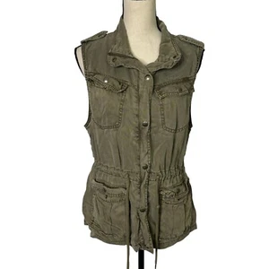 Max Jeans Vest Womens Large Army Green Zipper Snaps Pockets Sleeveless Outdoor - Picture 1 of 13