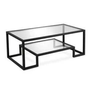 Meyer and Cross Coffee Table 20"x20"x17" Blackened Bronze Glass Top w/Shelf - Picture 1 of 8