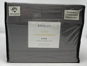 Kensington Gardens 400 Thread Count 100% Cotton 6-Pc. Sheet Set - KING - Grey - Picture 1 of 3