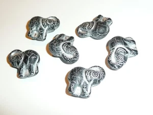 Wonderful Elephant Beads (6) Black w/ Silver Wash Czech Glass Beads 20x23mm - Picture 1 of 9
