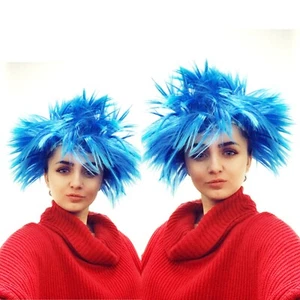 2 X BLUE SPIKEY WORLD BOOK DAY THING 1 WIG FANCY DRESS COSTUME UNISEX AFRO UK - Picture 1 of 6