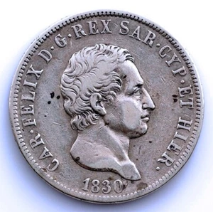 SC. Italia - Carlo Félix. 5 Liras 1830 P. Génova Plata 24,5 g. ESCASA - Picture 1 of 2