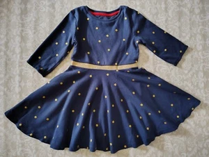 Mini Boden 4-5 Jahre dunkelblau gold gepunktet Skater Weihnachten Urlaub Kleid - Bild 1 von 4