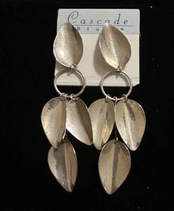Vintage Blatt Ohrringe Silber baumelnde Blätter Handarbeit - Bild 1 von 1