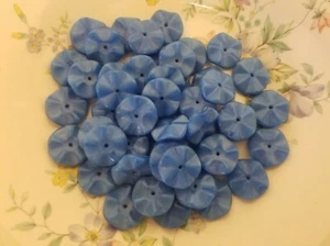 50 pcs Blue Glass Craft Jewelry Beads 14mm Wavy Disc Saucer Spacer Vintage - Picture 1 of 3