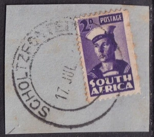 FRANCOBOLLO / ANNULLO SUDAFRICA "SCHOLTZFONTEIN" 1946? - Foto 1 di 1