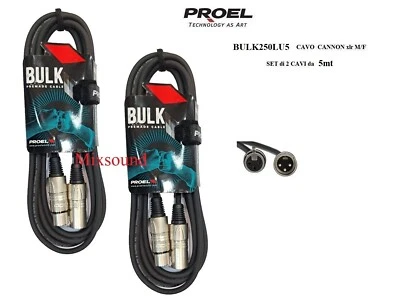 PROEL BULK250LU5 CAVO BILANC. MICROFONO CASSE CANNON xlr M/F SET 2 CAVI da 5 MT