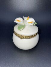 Porcelain Trinket Box with China Flowers PINK LILIES & Hinged Lid Ring Box