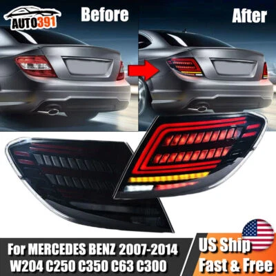 Smoked LED Tail Light For Mercedes Benz W204 C200 C250 C300 2007-2014 Left+Right - Image 1 of 4