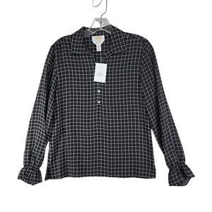 Talbots Damen schwarz geometrisches Muster Bluse Langarm Kragen reine Seide Größe 2P neu mit Etikett - Bild 1 von 11