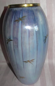Vase Limoges Porcelain Shades Blue Iridescent Decor Dragonfly Gold 26 CM - Picture 1 of 6