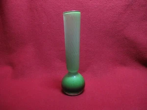 Vintage Hand Blown Green-White Swirl Cased Glass Flower Vase 7 3/4" tall - Picture 1 of 7