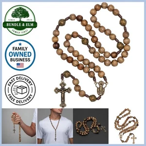 Handmade Solid Wood Rosary 3" Walnut Crucifix Authentic Design Gift for Faith - Picture 1 of 7